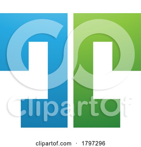 Green and Blue Bold Split Shaped Letter T Icon by cidepix