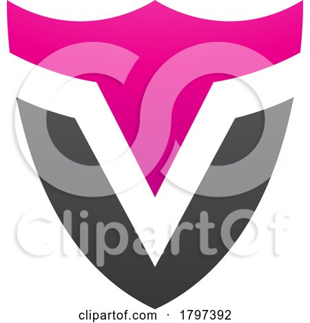 Magenta and Black Shield Shaped Letter V Icon by cidepix