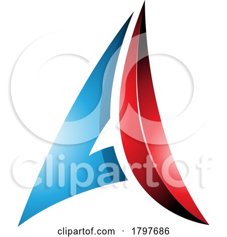 Blue and Red Glossy Embossed Paper Plane Shaped Letter a Icon by cidepix