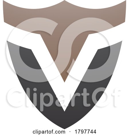 Brown and Black Shield Shaped Letter V Icon by cidepix
