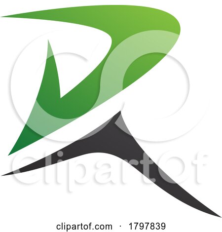 Green and Black Pointy Tipped Letter R Icon by cidepix