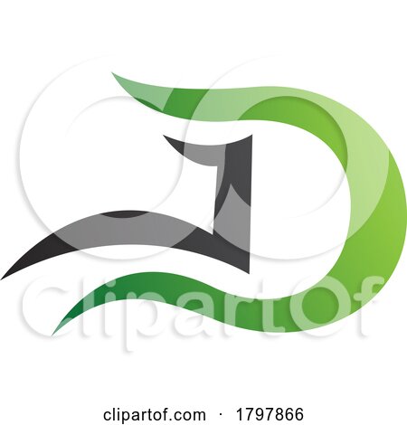 Green and Black Letter D Icon with Wavy Curves by cidepix