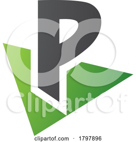 Green and Black Letter P Icon with a Triangle by cidepix
