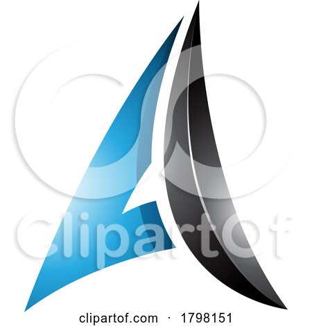 Blue and Black Glossy Embossed Paper Plane Shaped Letter a Icon by cidepix