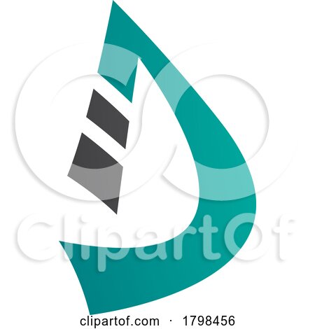 Black and Persian Green Curved Strip Shaped Letter D Icon by cidepix