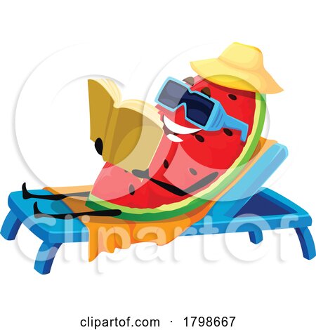 Sun Bathing Watermelon Slice Food Mascot by Vector Tradition SM