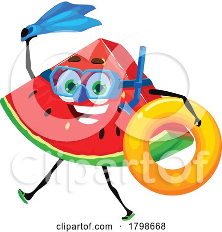Snorkel Watermelon Slice Food Mascot by Vector Tradition SM