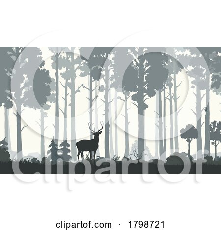 Silhouetted Buck in the Woods by Vector Tradition SM