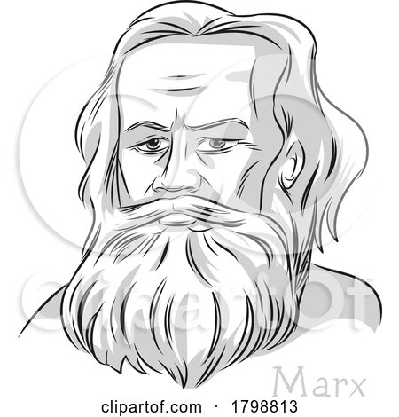 Karl Marx Philosopher Hand Drawn Portrait by Domenico Condello