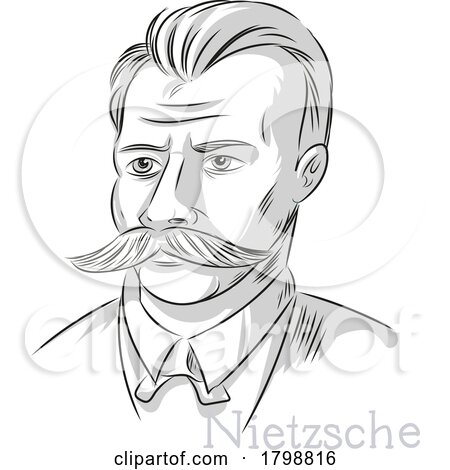 Friedrich Nietzsche Philosopher Hand Drawn Portrait by Domenico Condello
