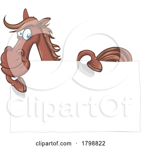 Cartoon Brown Horse Mascot over a Blank Sign by Domenico Condello