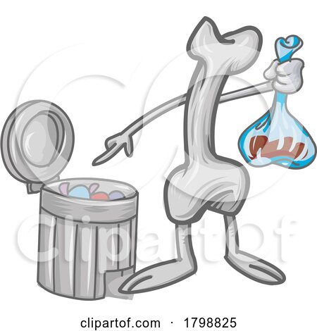 Cartoon Bone Throwing Poop in the Trash by Domenico Condello
