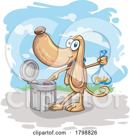 Cartoon Dog Putting a Poop Bag in a Trash Can by Domenico Condello