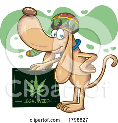Cartoon Dog Smoking a Joint by a Legal Weed Sign Board by Domenico Condello