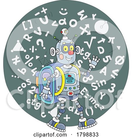 Cartoon Robot Student over a Math Circle by Alex Bannykh