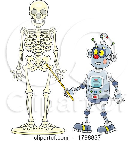 Cartoon Robot Student Learning About the Human Skeleton by Alex Bannykh