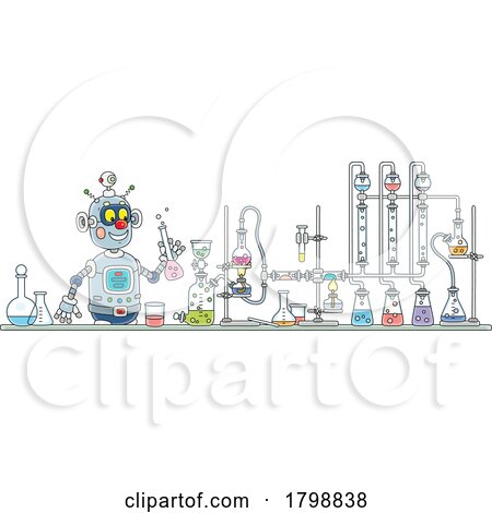Cartoon Robot Student in Science Class by Alex Bannykh