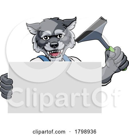 Window Cleaner Wolf Dog Car Wash Cleaning Mascot by AtStockIllustration