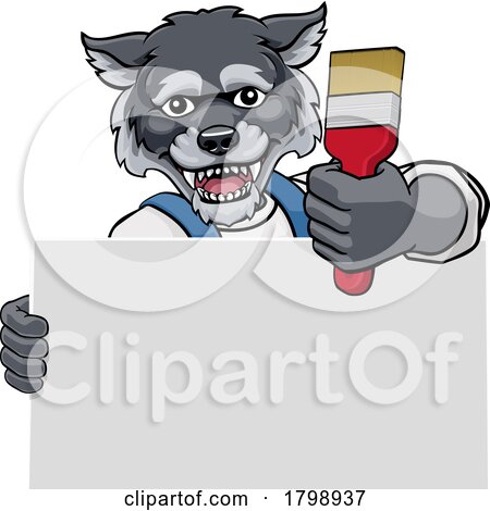 Wolf Painter Decorator Paint Brush Mascot Man by AtStockIllustration