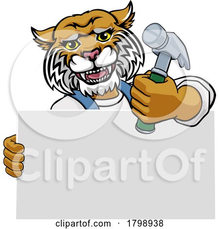 Wildcat Hammer Cartoon Mascot Handyman Carpenter by AtStockIllustration