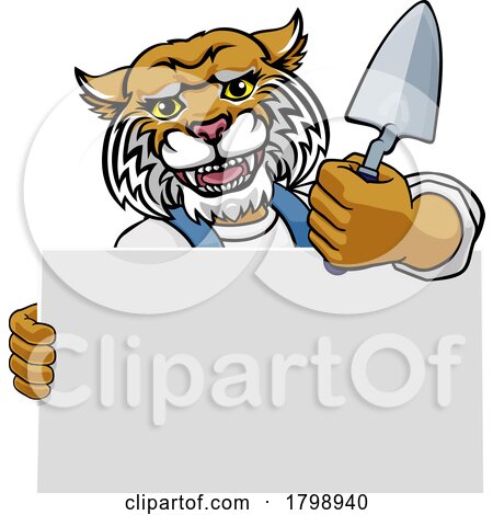 Bricklayer Wildcat Trowel Tool Handyman Mascot by AtStockIllustration