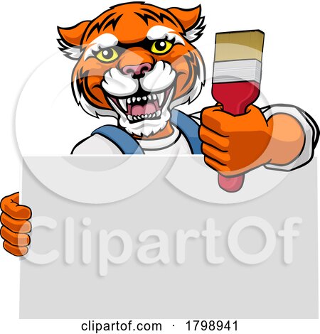 Tiger Painter Decorator Paint Brush Mascot Man by AtStockIllustration