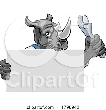 Rhino Mechanic Plumber Spanner Wrench Handyman by AtStockIllustration