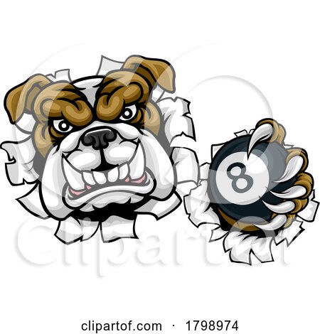 Bulldog Dog Angry Pool Billiards Mascot Cartoon by AtStockIllustration