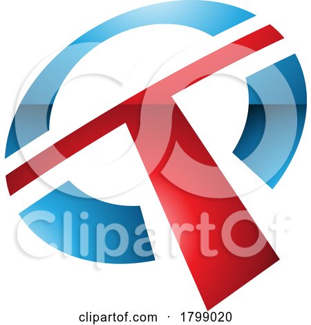 Red and Blue Glossy Round Shaped Letter T Icon by cidepix