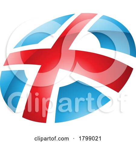 Red and Blue Glossy Round Shaped Letter X Icon by cidepix