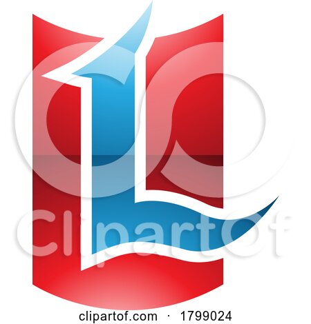 Red and Blue Glossy Shield Shaped Letter L Icon by cidepix