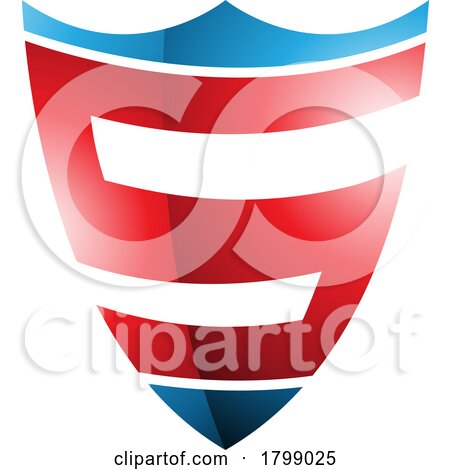 Red and Blue Glossy Shield Shaped Letter S Icon by cidepix