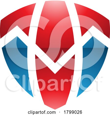 Red and Blue Glossy Shield Shaped Letter T Icon by cidepix