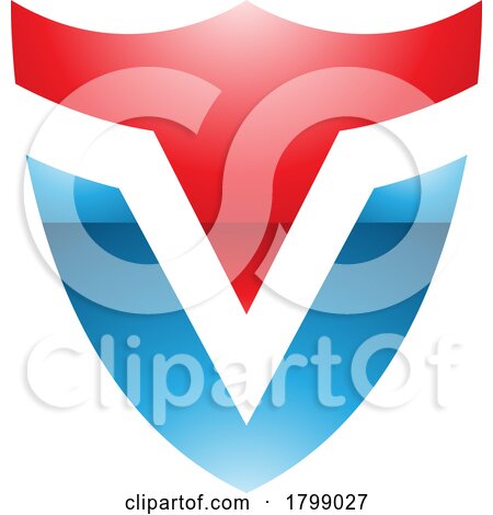 Red and Blue Glossy Shield Shaped Letter V Icon by cidepix