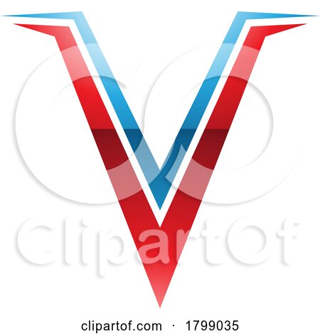 Red and Blue Glossy Spiky Shaped Letter V Icon by cidepix