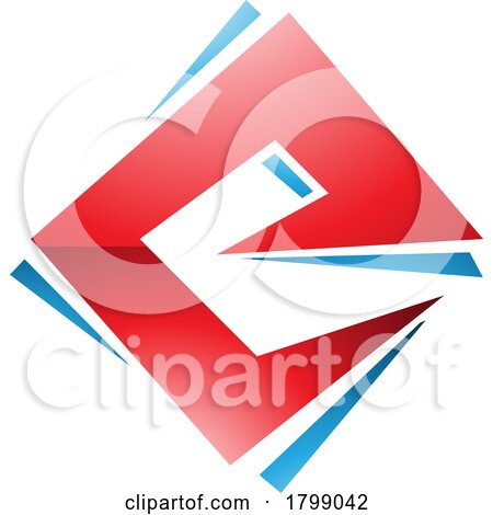 Red and Blue Glossy Square Diamond Letter E Icon by cidepix