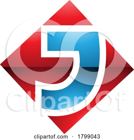 Red and Blue Glossy Square Diamond Shaped Letter J Icon by cidepix