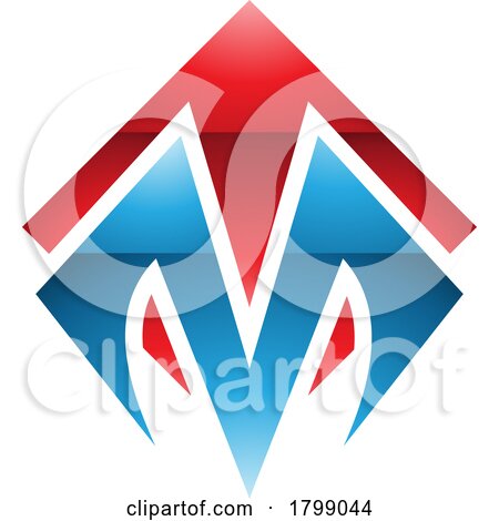 Red and Blue Glossy Square Diamond Shaped Letter M Icon by cidepix