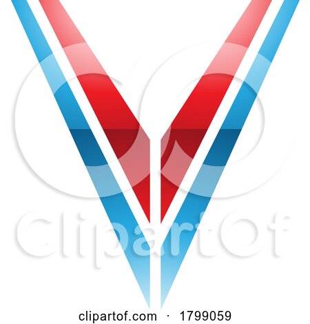 Red and Blue Glossy Striped Shaped Letter V Icon by cidepix
