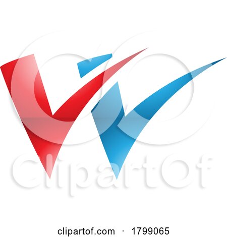 Red and Blue Glossy Tick Shaped Letter W Icon by cidepix