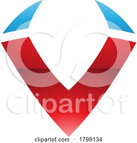 Red and Blue Glossy Horn Shaped Letter V Icon by cidepix