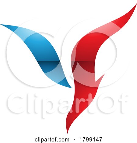 Red and Blue Glossy Diving Bird Shaped Letter Y Icon by cidepix