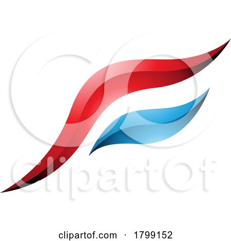 Red and Blue Glossy Flying Bird Shaped Letter F Icon by cidepix