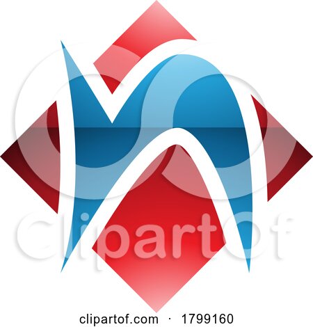 Red and Blue Glossy Letter N Icon with a Square Diamond Shape by cidepix