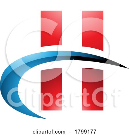 Red and Blue Glossy Letter H Icon with Vertical Rectangles and a Swoosh by cidepix