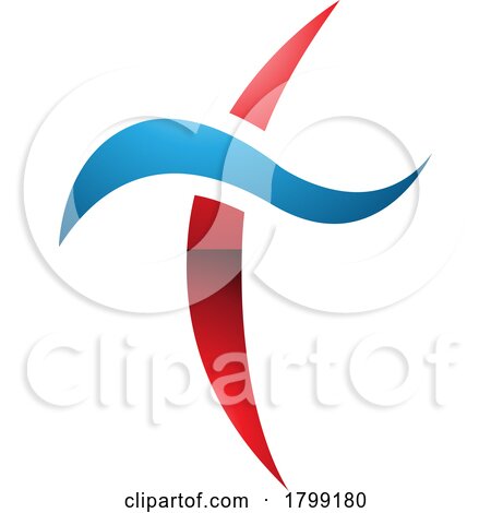 Red and Blue Glossy Curvy Sword Shaped Letter T Icon by cidepix