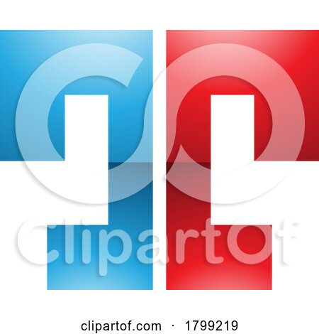 Red and Blue Glossy Bold Split Shaped Letter T Icon by cidepix