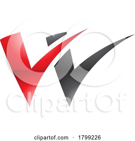 Red and Black Glossy Tick Shaped Letter W Icon by cidepix