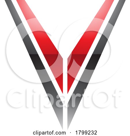 Red and Black Glossy Striped Shaped Letter V Icon by cidepix