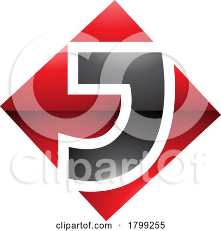 Red and Black Glossy Square Diamond Shaped Letter J Icon by cidepix